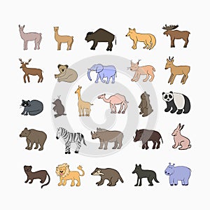 Vector isolated illustration of a set of different animals.