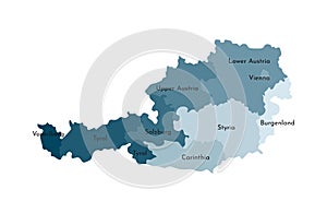 Vector isolated illustration of simplified administrative map of Austria. Borders and names of the regions.