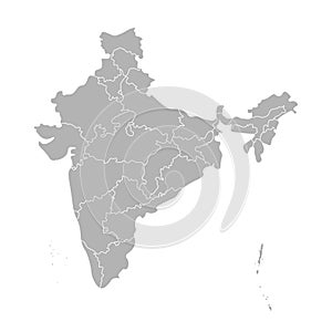 Vector isolated illustration of simplified administrative map of India. Borders of the states regions.