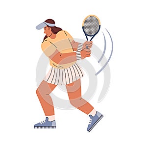 Vector isolated illustration of Tennis player young woman in sports uniform is preparing to hit the ball with a racket