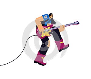 Vector isolated illustrations of Rock band characters, talent artist plays guitar rock, metal music in disproportionate