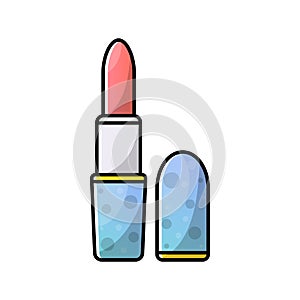 Vector isolated object on white background in linear style. Logo, accessory icon for beautiful face makeup. Red lipstick, gloss,