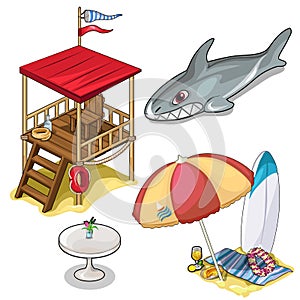 Vector isolated set of beach rest attributes