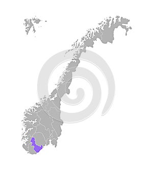 Vector isolated simplified illustration with grey silhouette of Norway, violet contour of Aust-Agder photo