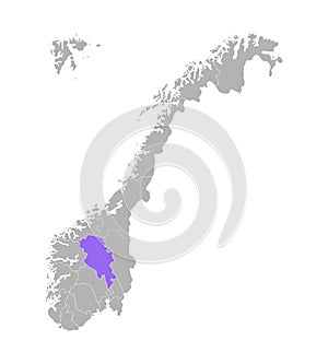 Vector isolated simplified illustration with grey silhouette of Norway, violet contour of Oppland photo