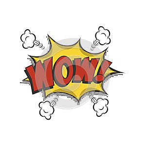 Wow comic text speech bubble. Vector isolated sound effect puff cloud icon.