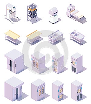 Vector isometric bakery production line equipment