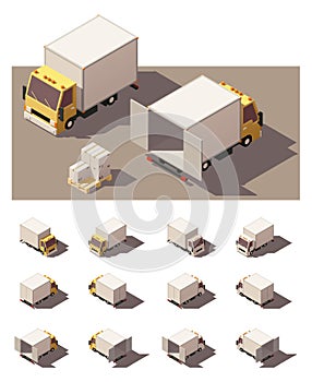 Vector isometric box truck icon set