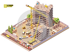 Vector isometric building construction site photo