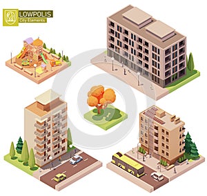 Vector isometric buildings and children playground