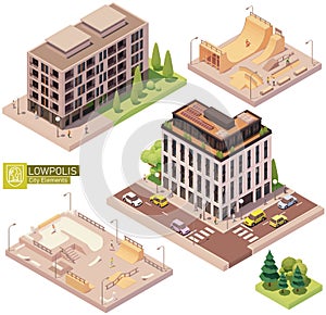 Vector isometric buildings and skatepark