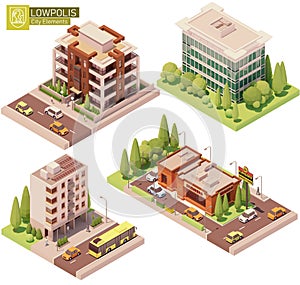 Vector isometric buildings and street elements