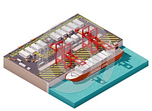 Vector isometric cargo port photo