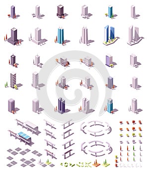 Vector isometric city buildings set