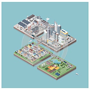 Vector isometric city isles with people and vehicles