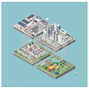 Vector isometric city isles with people and vehicles photo