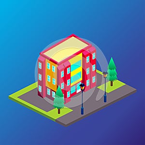 Vector isometric city with skysrapers. Town infographic illustration.