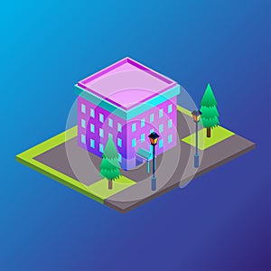 Vector isometric city with skysrapers. Town infographic illustration.