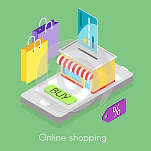 Vector isometric concept for online shopping.