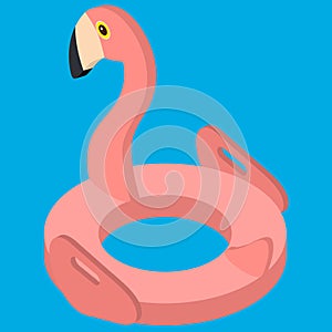 Vector Isometric 3d pink flamingo, tropical bird shape inflatable swimming pool ring, tube, float. Summer vacation holiday rubber