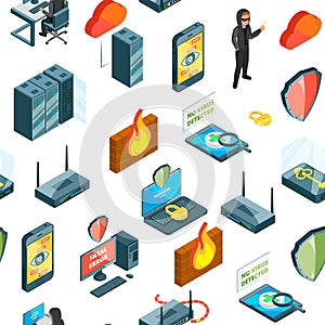 Vector isometric data and computer safety icons pattern or background illustration