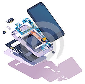 Vector isometric disassembled smartphone