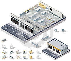 Vector isometric DIY supermarket interior plan photo