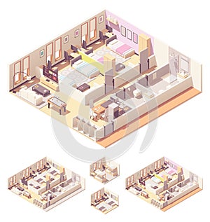 Vector isometric dormitory or dorm room