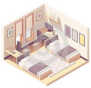 Vector isometric dormitory or dorm room