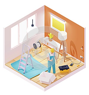 Vector isometric electrician working in room