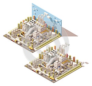 Vector isometric factory building with smoking pipes icon