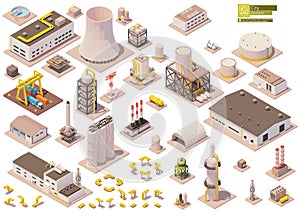 Vector isometric factory buildings and machinery set