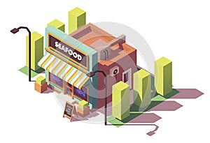 Vector isometric fish and seafood shop