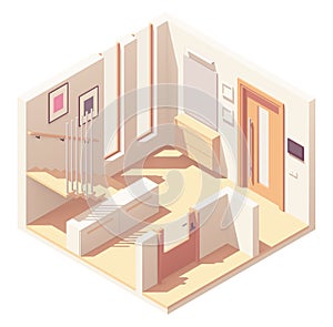 Vector isometric hallway with wooden staircase