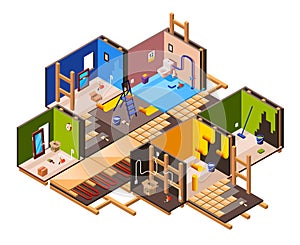 Vector isometric home renovation, repair set