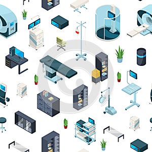 Vector isometric hospital icons pattern