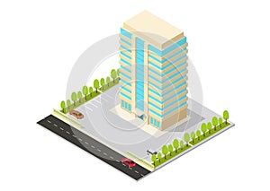 Vector isometric hotel, apartment, office, or skyscraper building