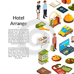 Vector isometric hotel icons background with place for text illustration