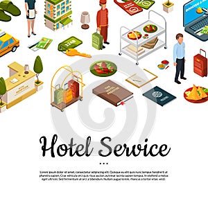 Vector isometric hotel icons background with place for text illustration