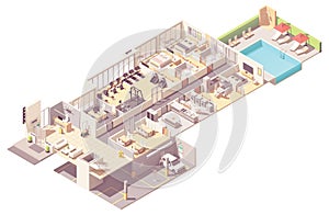 Vector isometric hotel interior