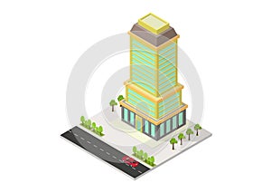 Vector isometric hotel, office, apartment, or skyscraper building