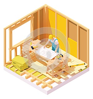 Vector isometric house construction