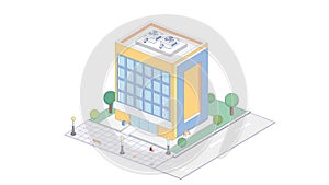 Vector isometric icon or infographic elements representing town apartment building with street for city map creation