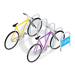 Vector Isometric illustration of Bicycle Parking concept