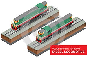 Vector isometric illustration of Diesel Locomotivel. Train Locomotive Transportation Railway Transport flat 3d vector