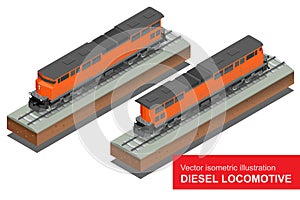 Vector isometric illustration of Diesel Locomotivel. Train Locomotive Transportation Railway Transport vector flat 3d