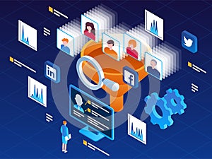 Vector isometric illustration of a lead generation process