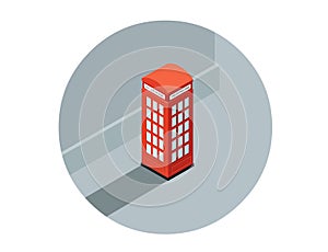 Vector isometric illustration of red phone booth, call-box