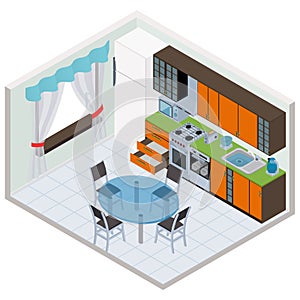 Vector isometric kitchen interior