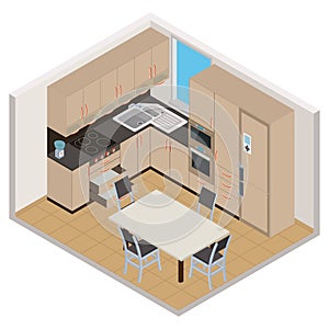 Vector isometric kitchen interior